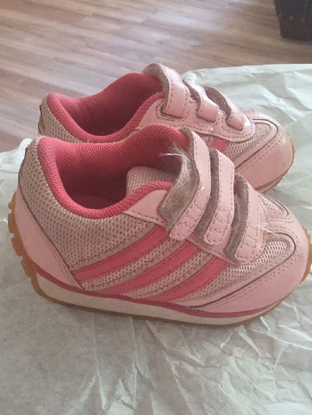 adidas Pink and Coral Kids Velcro Sneakers For Baby Girl